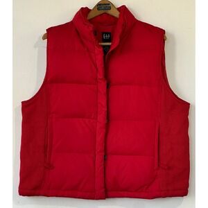 Gap Puffer Vest Quilted Down Fill Fleece Collar Womens XL Red Excellent